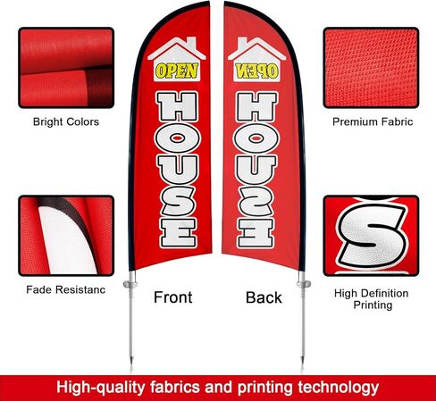 Open House Flags for Real Estate, Open House Flag with Pole Kit, Ground Stake, Real Estate Agent Supplies, Windless Open House Banner, Open House Sign for Business (Red) in Saudi Arabia