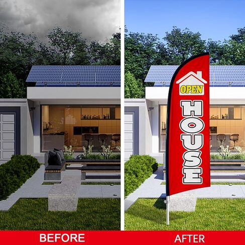 Open House Flags for Real Estate, Open House Flag with Pole Kit, Ground Stake, Real Estate Agent Supplies, Windless Open House Banner, Open House Sign for Business (Red) in Saudi Arabia