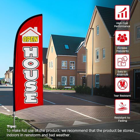 Open House Flags for Real Estate, Open House Flag with Pole Kit, Ground Stake, Real Estate Agent Supplies, Windless Open House Banner, Open House Sign for Business (Red) in Saudi Arabia