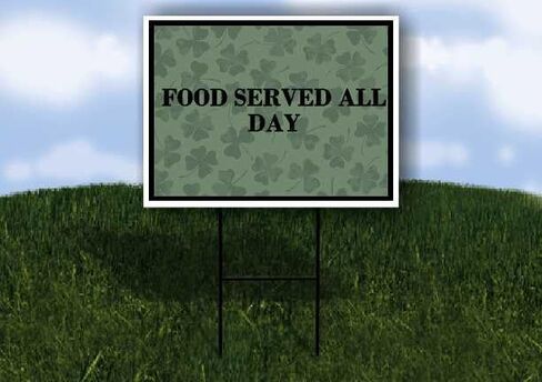 Food Served All Day St. Patrick'S Day Irish Dark Clover Up Arrows A-Frame Single Sided 23x23 in. sign in Saudi Arabia