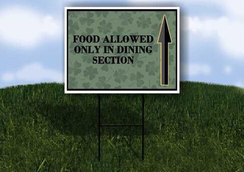 Food Allowed Only In Dining Section St. Patrick'S Day Irish Dark Clover Directional Arrows A-Frame Double Sided 23x23 in. sign in Saudi Arabia