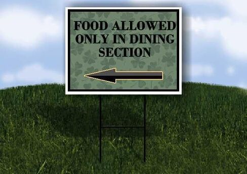 Food Allowed Only In Dining Section St. Patrick'S Day Irish Dark Clover Directional Arrows A-Frame Double Sided 23x23 in. sign in Saudi Arabia