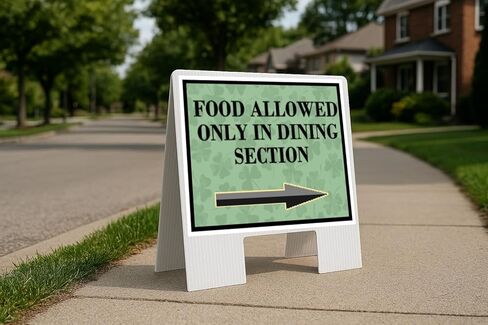 Food Allowed Only In Dining Section St. Patrick'S Day Irish Dark Clover Directional Arrows A-Frame Double Sided 23x23 in. sign in Saudi Arabia