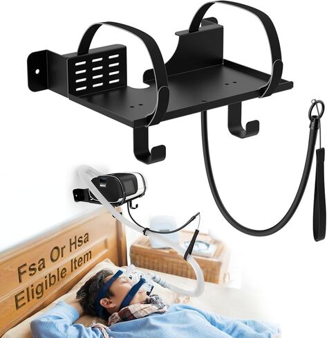 رف تثبيت على الحائط CPAP متوافق مع ResMed AirSense 11 مع حامل خرطوم CPAP بزاوية قابلة للتعديل وخطاف لأنبوب وقناع CPAP [تجنب تشابك الخرطوم]، حامل لوازم CPAP لتنظيم جانب السرير in Kuwait