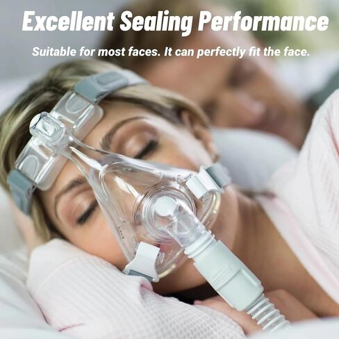 قناع CPAP لكامل الوجه، مجموعة كاملة مع حزام للرأس وإطار ومرفق ووسادة مقاس L in Kuwait