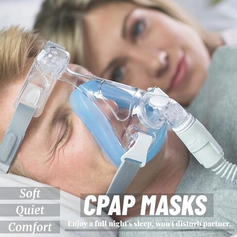 قناع CPAP لكامل الوجه، مجموعة كاملة مع حزام للرأس وإطار ومرفق ووسادة مقاس L in Kuwait