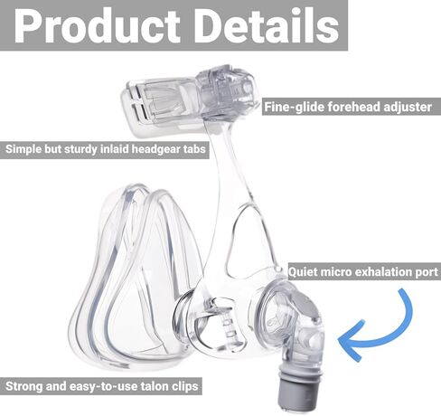 قناع CPAP لكامل الوجه، مجموعة كاملة مع حزام للرأس وإطار ومرفق ووسادة مقاس L in Kuwait