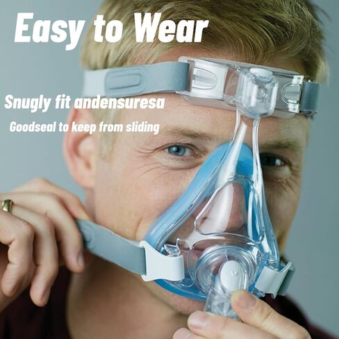 قناع CPAP لكامل الوجه، مجموعة كاملة مع حزام للرأس وإطار ومرفق ووسادة مقاس L in Kuwait