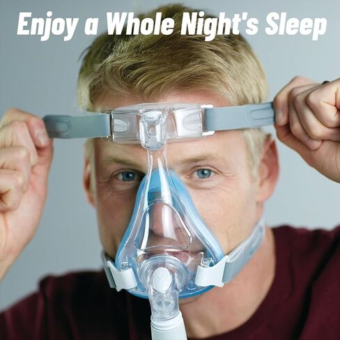 قناع CPAP لكامل الوجه، مجموعة كاملة مع حزام للرأس وإطار ومرفق ووسادة مقاس L in Kuwait