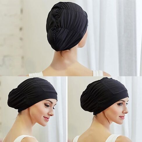 Women Earmuffs Pleated Cloth Swimming Cap(Purple) in Saudi Arabia
