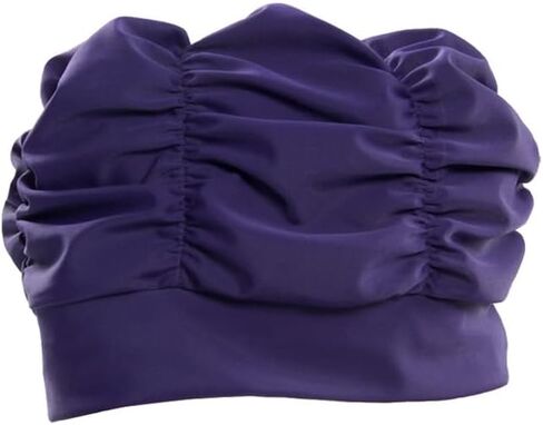 Women Earmuffs Pleated Cloth Swimming Cap(Purple) in Saudi Arabia