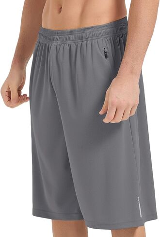 شورت رياضي رجالي من HQUEC بطول 12 بوصة لتمرين كرة السلة تحت الركبة فضفاض مع جيوب بسحاب in Kuwait