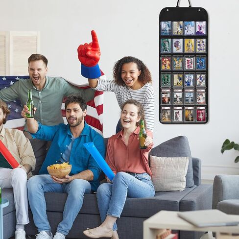 حافظة عرض تحتوي على 24 بطاقة - حامل بطاقات رياضية معلق - مع حماية من مادة PVC ورؤية واضحة لحافظات بطاقات البيسبول وكرة السلة وكرة السلة، باللون الأسود in Saudi Arabia