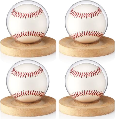 4 Pack Baseball Display Cases with Wooden Base, Clear Plastic Ball Holders for Autographed Baseballs, Round Display Stands Box Protector for Sports Memorabilia Collection & Gifts in Saudi Arabia