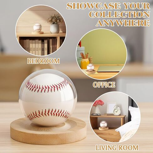 4 Pack Baseball Display Cases with Wooden Base, Clear Plastic Ball Holders for Autographed Baseballs, Round Display Stands Box Protector for Sports Memorabilia Collection & Gifts in Saudi Arabia