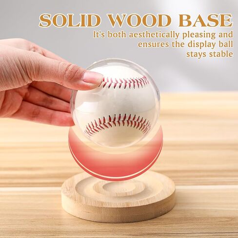4 Pack Baseball Display Cases with Wooden Base, Clear Plastic Ball Holders for Autographed Baseballs, Round Display Stands Box Protector for Sports Memorabilia Collection & Gifts in Saudi Arabia