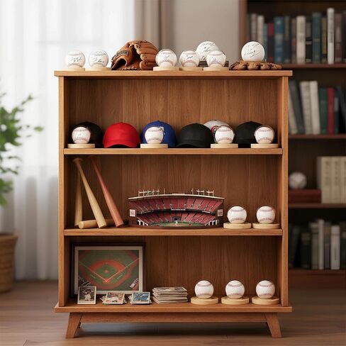 4 Pack Baseball Display Cases with Wooden Base, Clear Plastic Ball Holders for Autographed Baseballs, Round Display Stands Box Protector for Sports Memorabilia Collection & Gifts in Saudi Arabia