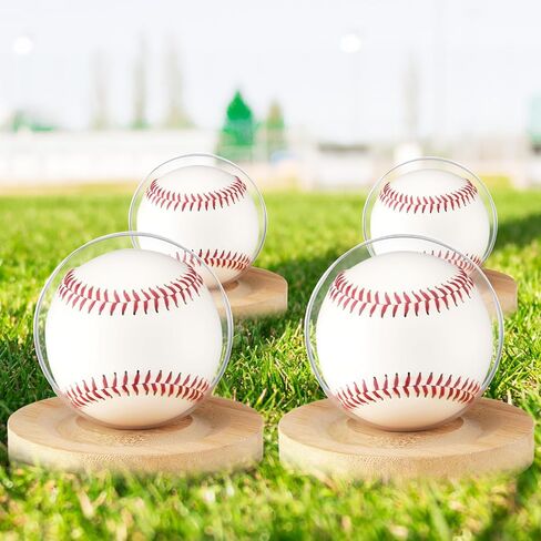 4 Pack Baseball Display Cases with Wooden Base, Clear Plastic Ball Holders for Autographed Baseballs, Round Display Stands Box Protector for Sports Memorabilia Collection & Gifts in Saudi Arabia