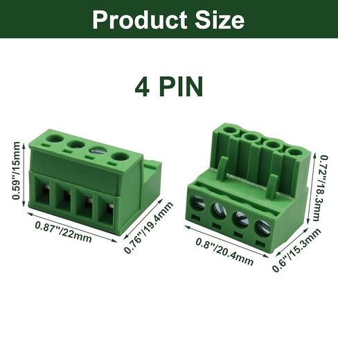 15Pcs 4 Pin Screw Terminal Block Connector Kit, 5.08mm Pitch Pluggable with 4 Pin Phoenix Plug 300V 15A for 24-12AWG Cable in Saudi Arabia