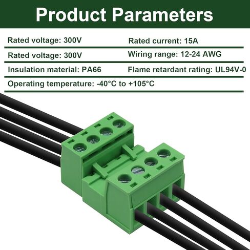 15Pcs 4 Pin Screw Terminal Block Connector Kit, 5.08mm Pitch Pluggable with 4 Pin Phoenix Plug 300V 15A for 24-12AWG Cable in Saudi Arabia