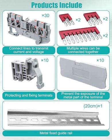 ST2-2.5/2x2 موصلات طرفية زنبركية مزدوجة DIN كتلة طرفية للسكك الحديدية، موصل أسلاك سلك بدون براغي من النوع PT مع 10 أغطية 10 توقفات نهائية 6 وصلات قفز 56 قطعة in Kuwait