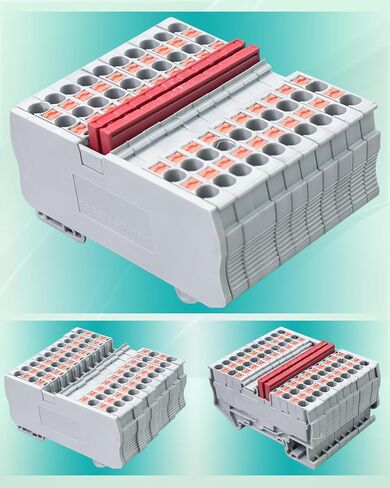 ST2-2.5/2x2 موصلات طرفية زنبركية مزدوجة DIN كتلة طرفية للسكك الحديدية، موصل أسلاك سلك بدون براغي من النوع PT مع 10 أغطية 10 توقفات نهائية 6 وصلات قفز 56 قطعة in Kuwait