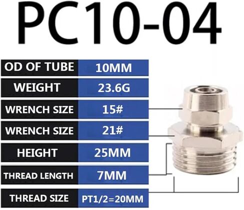 PC Copper Material Connector Pneumatic Screw Thread 4mm-16mm Hose Tube One Touch Push Into Fittings 1Pcs(PC10-04) in Saudi Arabia