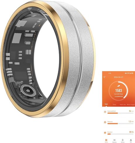 GenXenon Fitness Tracker Smart Ring,Step Counter,Heart Rate Blood Oxygen Sleep Tracker Health Ring, 6ATM Waterproof Long Battery Life Smart Rings Compatible with iOS & Android （Silver US8-3） in Kuwait