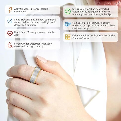 GenXenon Fitness Tracker Smart Ring,Step Counter,Heart Rate Blood Oxygen Sleep Tracker Health Ring, 6ATM Waterproof Long Battery Life Smart Rings Compatible with iOS & Android （Silver US8-3） in Kuwait