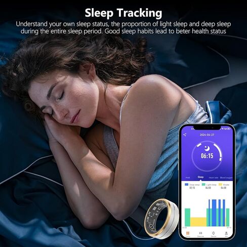 GenXenon Fitness Tracker Smart Ring,Step Counter,Heart Rate Blood Oxygen Sleep Tracker Health Ring, 6ATM Waterproof Long Battery Life Smart Rings Compatible with iOS & Android （Silver US8-3） in Kuwait