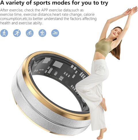 GenXenon Fitness Tracker Smart Ring,Step Counter,Heart Rate Blood Oxygen Sleep Tracker Health Ring, 6ATM Waterproof Long Battery Life Smart Rings Compatible with iOS & Android （Silver US8-3） in Kuwait