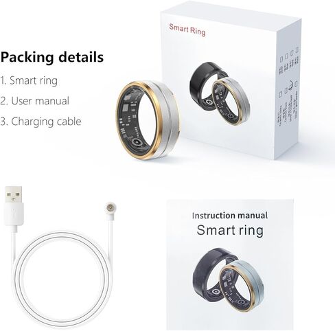 GenXenon Fitness Tracker Smart Ring,Step Counter,Heart Rate Blood Oxygen Sleep Tracker Health Ring, 6ATM Waterproof Long Battery Life Smart Rings Compatible with iOS & Android （Silver US8-3） in Kuwait