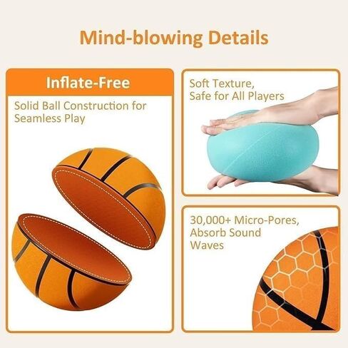 2026 Silent Basketball,Size 7 (29.5") Quiet Indoor Dribbling Ball for Kids, Teens & Adults,Airless PU Foam, Real Feel Grip, High Bounce, for Basketball Lovers & Home Sports Fun in Saudi Arabia