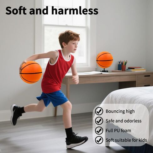 2026 Silent Basketball,Size 7 (29.5") Quiet Indoor Dribbling Ball for Kids, Teens & Adults,Airless PU Foam, Real Feel Grip, High Bounce, for Basketball Lovers & Home Sports Fun in Saudi Arabia