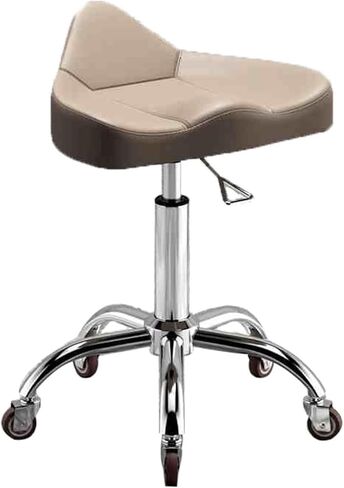 Adjustable Saddle Stool with Backrest, Ergonomic Rolling Chair, 40-58cm Height Range, PU Leather Cushion, 360° Swivel, Heavy Duty for Tattoo Artists, Dentists, & Stylists(Beige) in Saudi Arabia