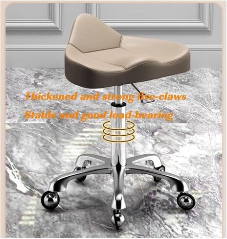 Adjustable Saddle Stool with Backrest, Ergonomic Rolling Chair, 40-58cm Height Range, PU Leather Cushion, 360° Swivel, Heavy Duty for Tattoo Artists, Dentists, & Stylists(Beige) in Saudi Arabia