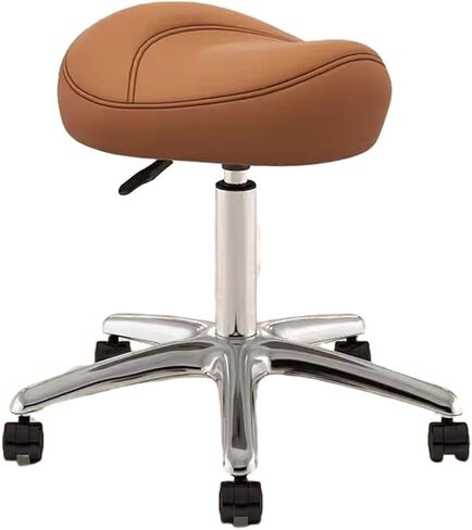 Saddle Chair with Adjustable Height 36-50cm, Ergonomic Rolling Stool 360° Swivel PU Wheels, Metal Base, Comfortable Office & Salon Seat for Dental, Tattoo Beauty Artists(Brown) in Saudi Arabia