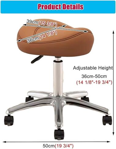 Saddle Chair with Adjustable Height 36-50cm, Ergonomic Rolling Stool 360° Swivel PU Wheels, Metal Base, Comfortable Office & Salon Seat for Dental, Tattoo Beauty Artists(Brown) in Saudi Arabia