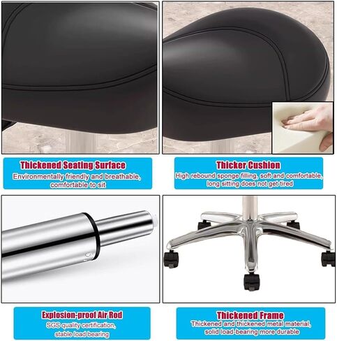 Saddle Chair with Adjustable Height 36-50cm, Ergonomic Rolling Stool 360° Swivel PU Wheels, Metal Base, Comfortable Office & Salon Seat for Dental, Tattoo Beauty Artists(Brown) in Saudi Arabia