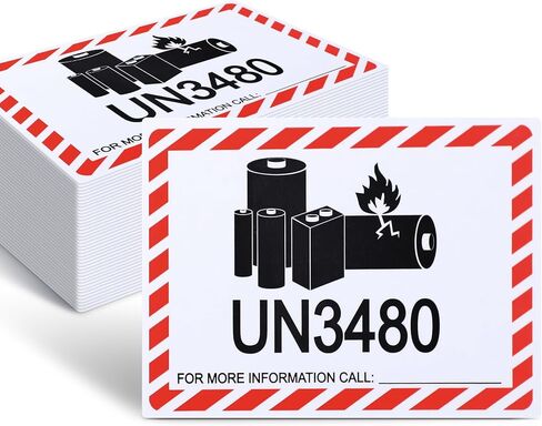100 PCS UN3480 Caution Lithium Battery Labels - 4 x 2.75 Inch Lithium Ion Adhesive Safety Stickers for Shipping Smaller Packages Only in Saudi Arabia