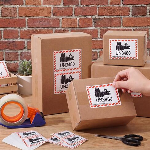 100 PCS UN3480 Caution Lithium Battery Labels - 4 x 2.75 Inch Lithium Ion Adhesive Safety Stickers for Shipping Smaller Packages Only in Saudi Arabia