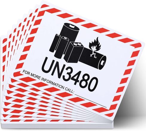 100 PCS UN3480 Caution Lithium Battery Labels - 4 x 2.75 Inch Lithium Ion Adhesive Safety Stickers for Shipping Smaller Packages Only in Saudi Arabia