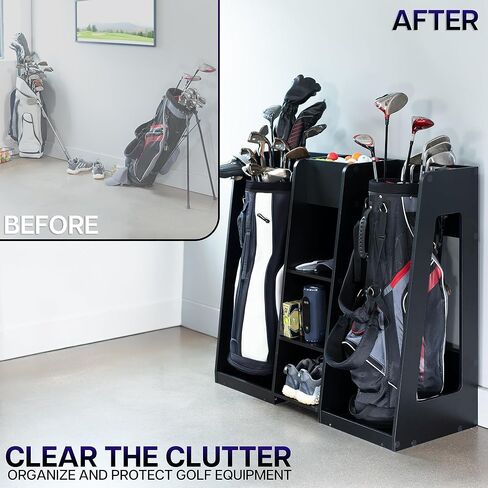 منظم حقائب الجولف من لايف فايندز، حامل تخزين للمرآب مع مقصورتين جانبيتين، 3 مكعبات وسطية، وأكثر من ذلك، أسود، LF-GBS1 in Kuwait