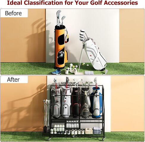 منظم جراج تخزين حقيبة الجولف، حامل متنقل 5 حقائب مناسب لحقيبة الجولف وملحقات المعدات، رف تخزين حقيبة الجولف مع عجلات للمرآب in Kuwait