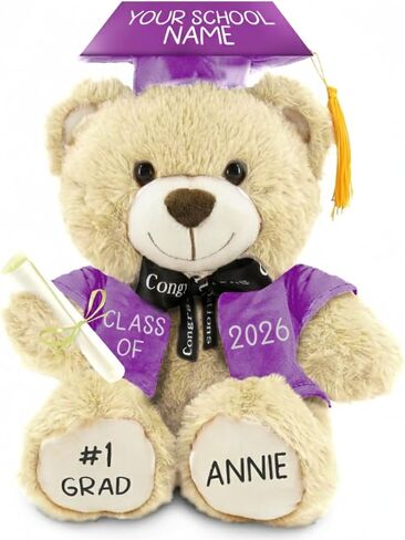تخرج مخصص تيدي بير هدية 2025 بالنسبة لها ، الكلية ، المدرسة الثانوية ، 12 بوصة - دب بيج مخصص لطيف مع ثوب أسود أضف اسمك وسنة على القدمين in Kuwait