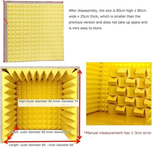 Portable Vocal Recording Booth Isolation Booth Desktop Soundproof Cover Self Made Sound Booth Box Vocal Absorbing Shield High Density Absorbent Foam to Filter Vocal,Yellow-80 * 80cm in Saudi Arabia