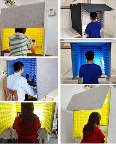 Portable Vocal Recording Booth Isolation Booth Desktop Soundproof Cover Self Made Sound Booth Box Vocal Absorbing Shield High Density Absorbent Foam to Filter Vocal,Yellow-80 * 80cm in Saudi Arabia