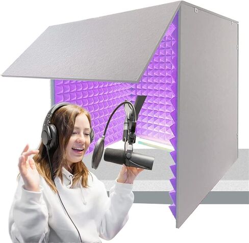 Sound Proofing Panels Desktop Sound Proof Foam Panels, Soundproof Booth 80 * 80 * 80CM Soundproof Cover Vocal Recording Booth for Recording Studio, Home, Offices,Purple in Saudi Arabia