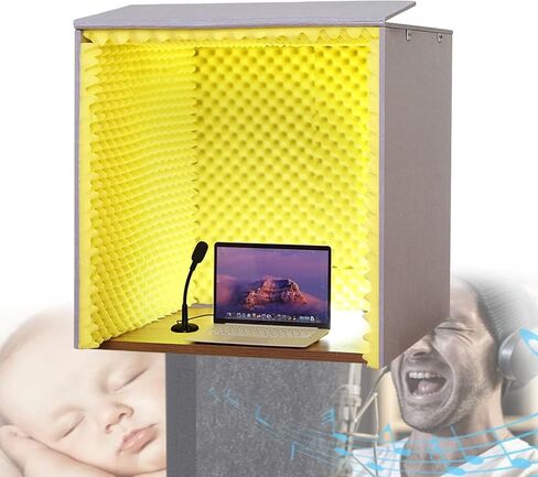 ألواح إسفنجية مقاومة للصوت، كشك محمول عازل للصوت مقاس 80 * 80 * 80 سم، كشك تسجيل للاستوديو المنزلي، ناشر طرف إسفين 50 سم 25 مع ضوء USB LED، ناشر عزل | الضوضاء أ، أصفر in Saudi Arabia