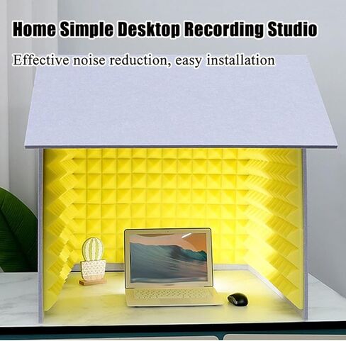 Desktop Soundproof Cover, Portable Vocal Booth for Recording, Microphone Recording Equipment, Isolation Booth for Recording Studio, Podcasts, Singing, and Broadcasting,Yellow-80 * 80 * 80cm in Saudi Arabia